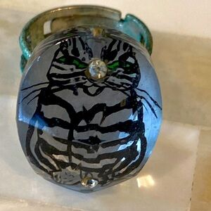 Juliet Ramade French Artist Silver Tabby Cat Adjustable Ring